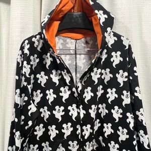 Disney Black and White Halloween Mickey Ghost hooded onesie size XL (like new)